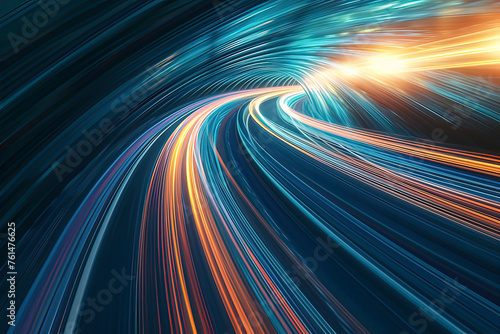 Abstract blue light track. AI technology generated image
