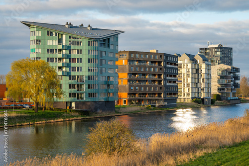 Cityscape of Almere, view of the Almere Buiten district and the Lage Vaart canal photo