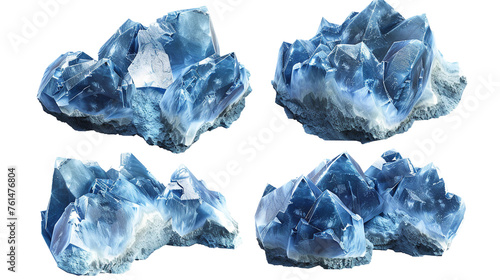 Blue Calcite Crystal: Transparent Isolated Top View Gemstone for Spiritual Healing and Decorative Design
