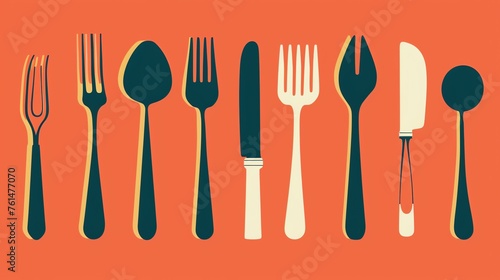 Cutlery Set Advertisement Design an advertisement poster showcasing a premium cutlery set minimal illustrations flat design