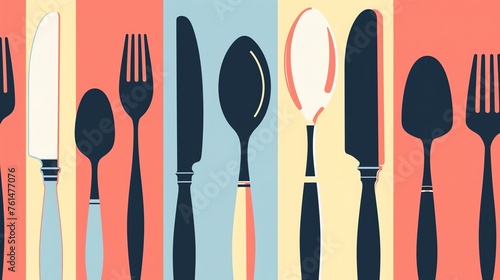 Cutlery Set Advertisement Design an advertisement poster showcasing a premium cutlery set minimal illustrations flat design photo