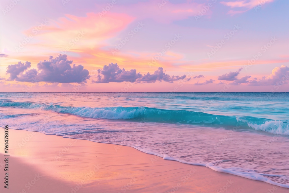Fototapeta premium Beautiful sunset on the beach with soft waves and pastels colors