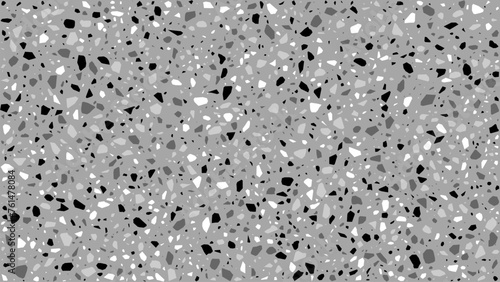 White, grey and black terrazzo marble stone floor texture or terazzo ceramic tile, vector pattern. Terrazo mosaic background of marble pieces or granite quartz abstract pattern for ceramic tile design