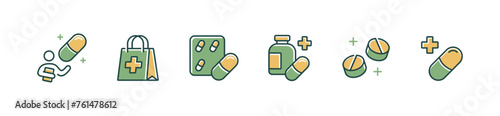 set of medical antibiotic pill and capsule medicine icon vector pharmaceutical health care prescription symbol illustration
