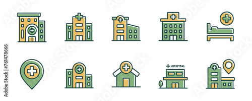 hospital and clinic buildings icon set health care icu medic emergency architecture business vector illustration