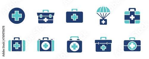emergency medical box icon set medkit safety aid medicine case vector illustration collection medic rescue treatment symbol design