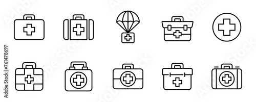 emergency medical aid box icon set first medkit medicine case vector illustration line style collection
