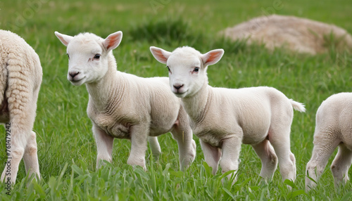 cute lambs in the flower field