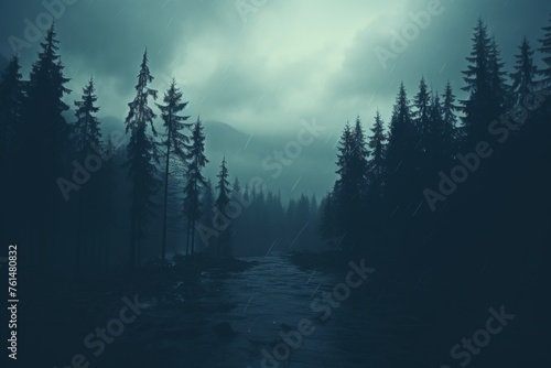 Misty forest with a mystical and mysterious atmosphere © Viktor  Shmihinskyi