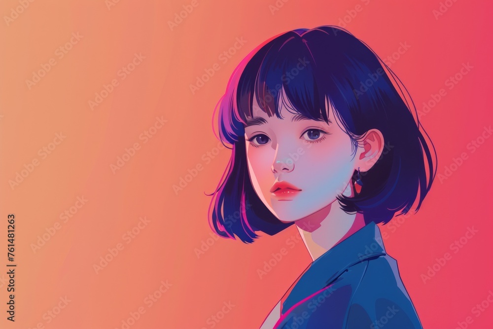 ポップカルチャー風のボブヘアの東京の女の子(ストリートファッション・デジタルアート・原宿・渋谷) ポップカルチャー風のボブヘアの東京の女の子(ストリートファッション・デジタルアート・原宿・渋谷)