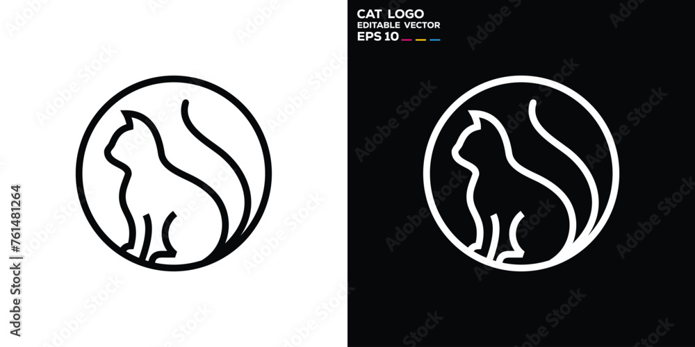 Vector design template of simple logo cat, line art style, pet, cute, symbol icon creative EPS10