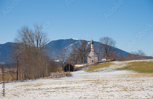 Ramsach church near Murnau, at the end of winter season, upper bavaria