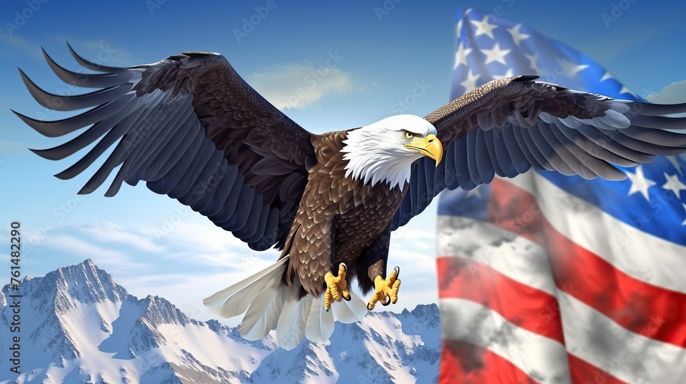 Photo a cartoon eagle with colour flag america Generative AI - obrazy, fototapety, plakaty 