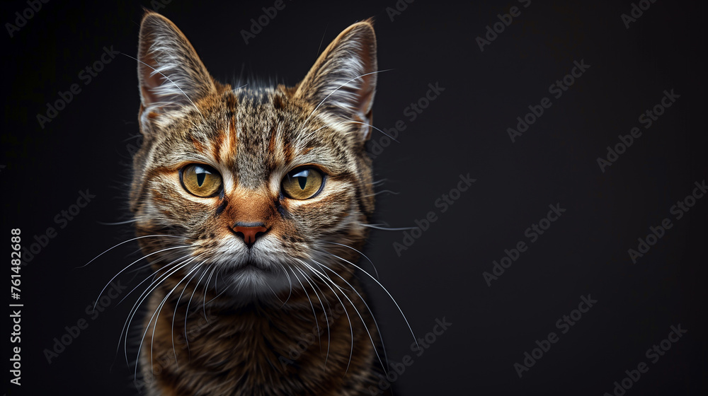 Portrait of a cat on black background.
