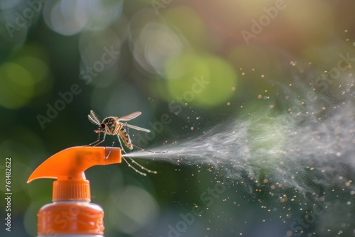 Mosquito repellent, a can of spray sprays on mosquitoes photo
