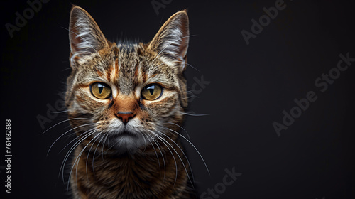 Portrait of a cat on black background.