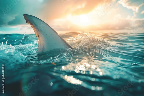 Shark fin above ocean water closeup