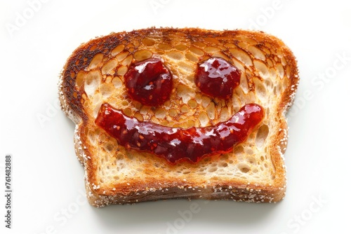 Toast with jam in shape of smile isolated on white background