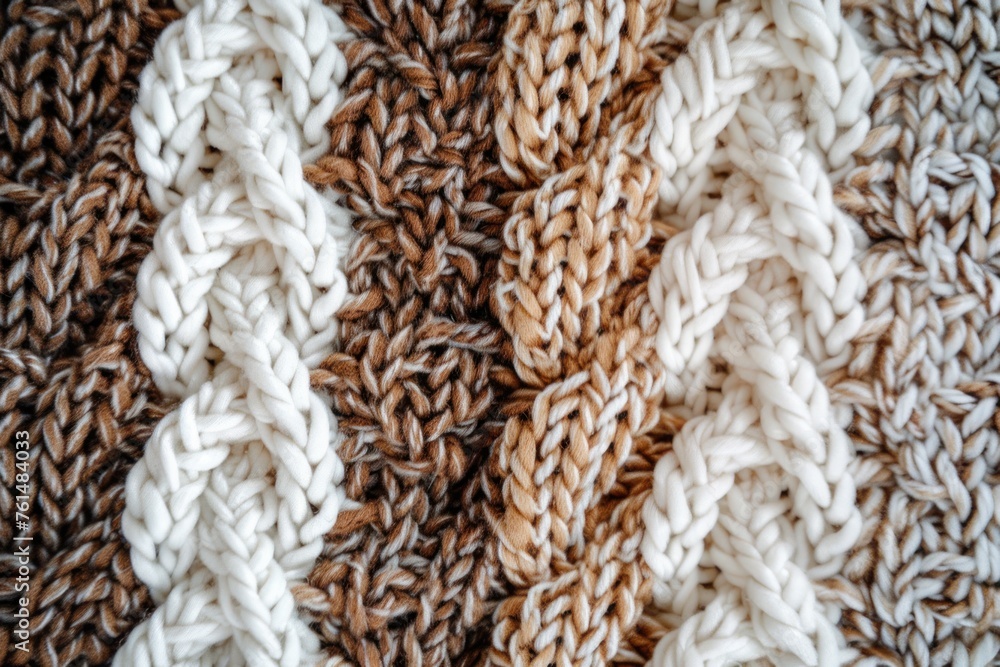 knitted pattern texture white, cream and brown colors, filling the frame. Idea for a sweater or a scarf knitted pattern texture white, cream and brown colors, filling the frame. Idea for a sweater or a scarf