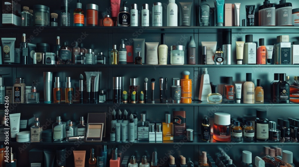 Various types of hair products neatly arranged on a shelf. Ideal for beauty and hair care concepts
