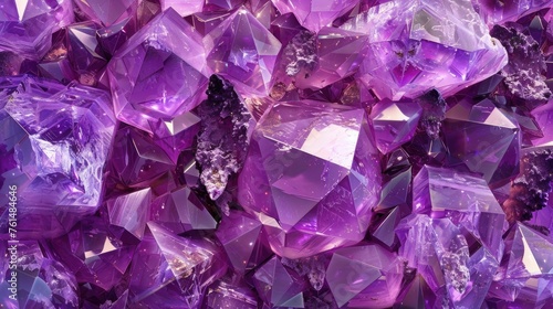 A pile of purple crystals on a table, perfect for crystal healing websites or interior design blogs