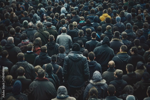 A large group of people standing in a crowd. Suitable for various concepts and themes