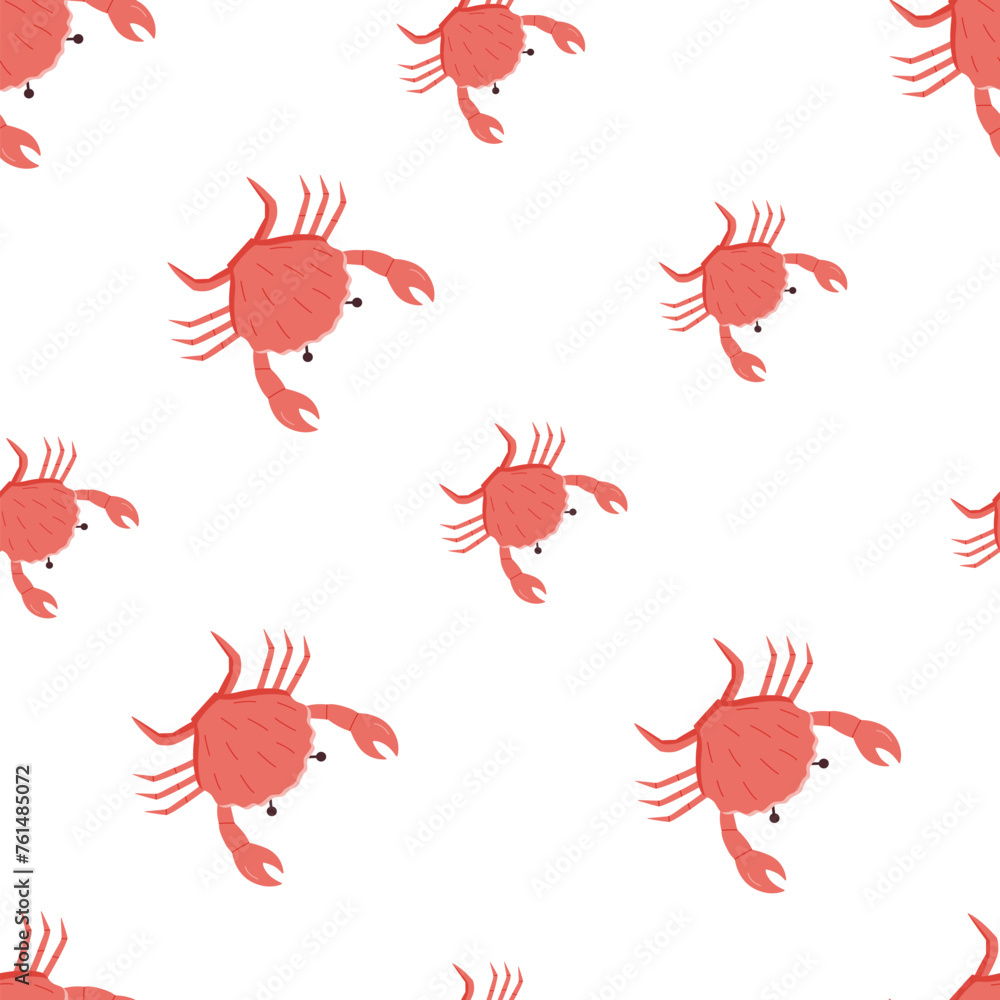 Seamless pattern cute cartoon crab. Vector illustration of a marine animal, background wallpaper.