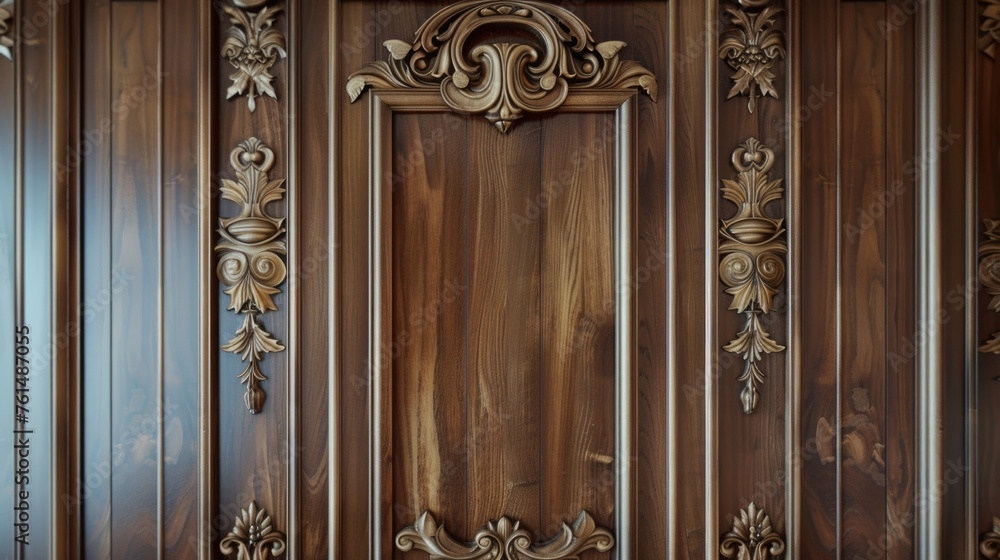Detailed view of a wooden paneled wall, suitable for interior design projects Detailed view of a wooden paneled wall, suitable for interior design projects