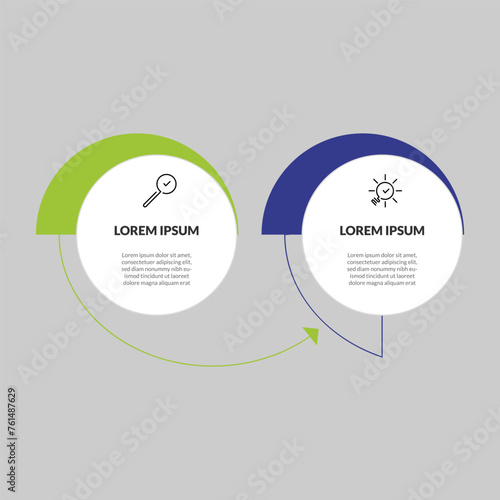 Minimal Business Infographics template. Timeline with 2 steps, options and marketing icons, square design or diagram