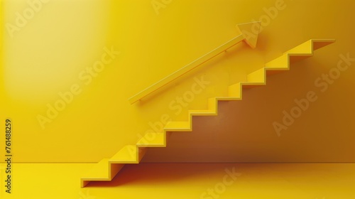 Interior of a bright yellow room with stairs, ideal for real estate and home decor concepts