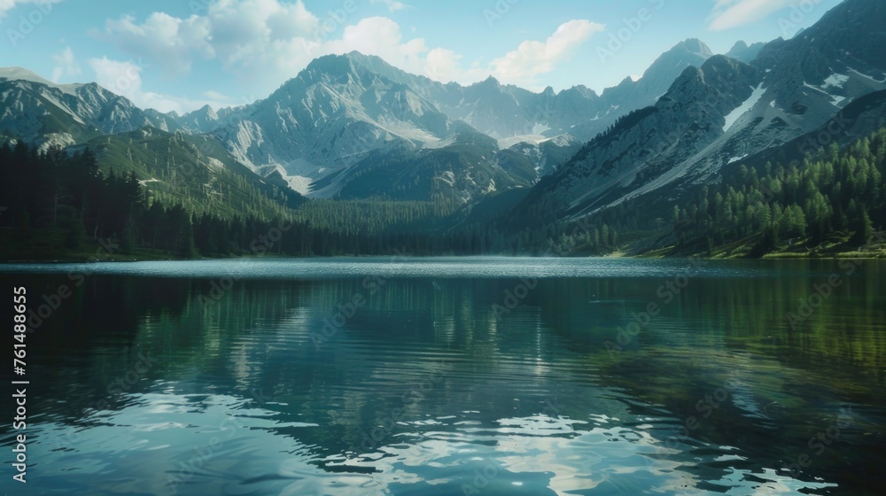A serene lake with a majestic mountain backdrop. Suitable for travel and nature themes