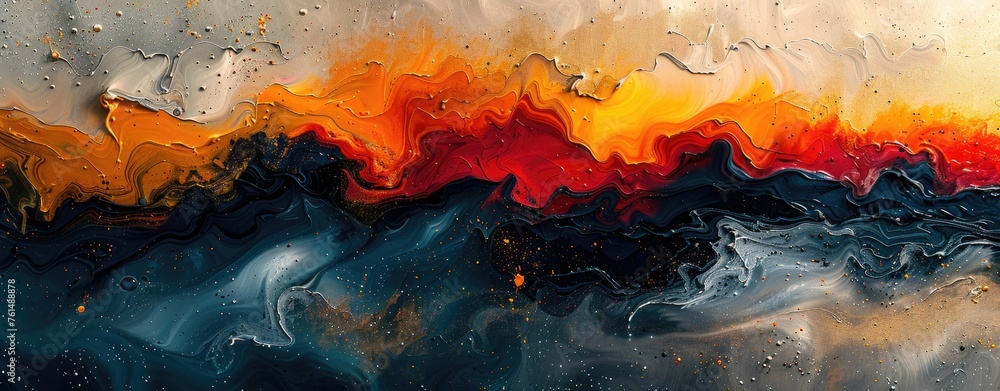 Dynamic Abstract Composition with Vivid Orange and Black