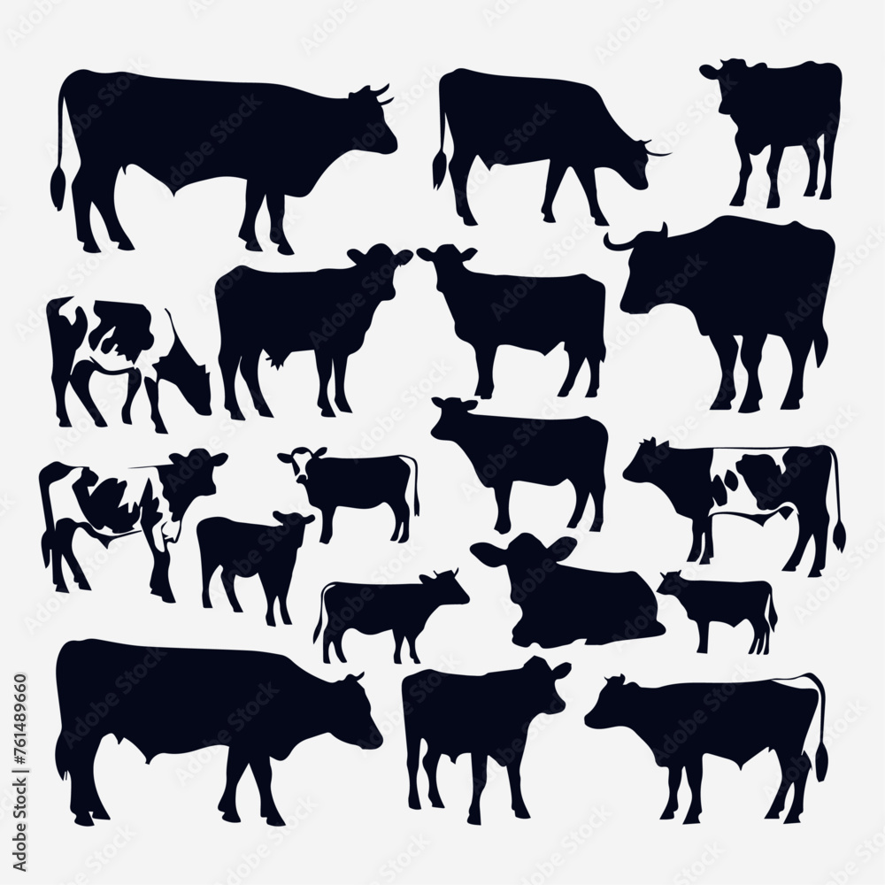 flat design cow silhouette collection