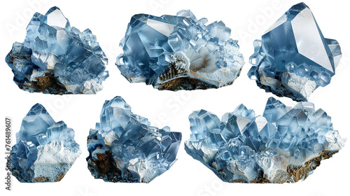 Celestite Collection: Heavenly 3D Digital Art of Blue Gemstone. Spiritual Crystal Set for Meditation and Healing Energy, Isolated on Transparent Background. photo