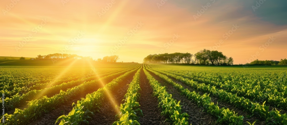 portrait of green farmland with sunlight