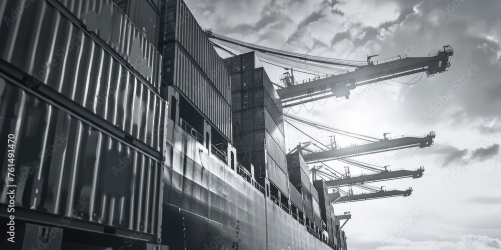 Fototapeta premium A black and white photo of a cargo ship at sea. Suitable for maritime industry concepts