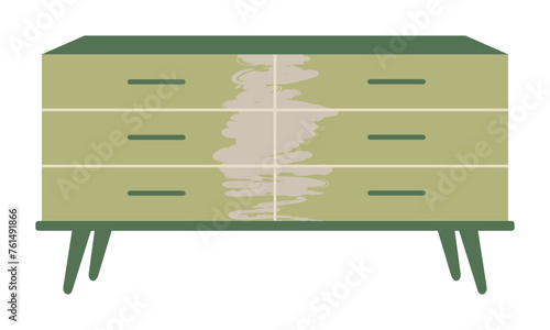 Chest of drawers. Green wooden modern commode or dresse for home interior. Trendy storage furniture in scandinavian style for living room. Flat vector illustration isolated on a white background.