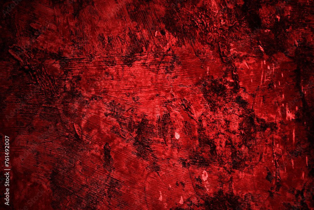 Red wall texture background. scary red wall for background, Old shabby blood paint and plaster cracks.