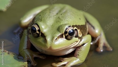 A Frog With Its Eyes Narrowed In Concentration
