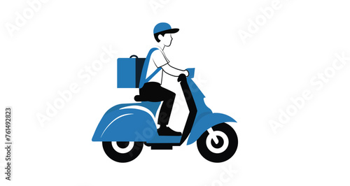 delivery boy riding scooter outline vector for E-commerce logistics company poster