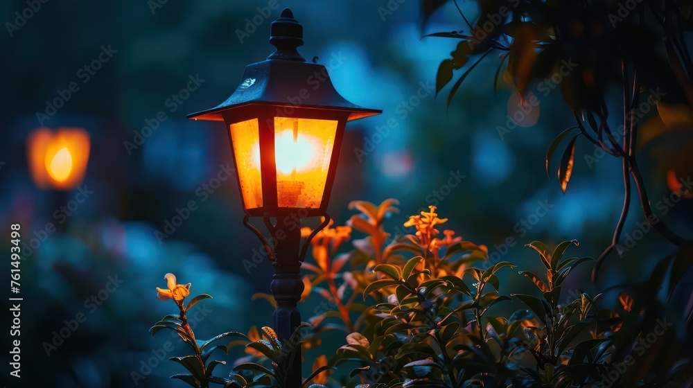 Street lights at night creating a romantic atmosphere, evoking memories and nostalgia, with ample copy space Street lights at night creating a romantic atmosphere, evoking memories and nostalgia, with ample copy space