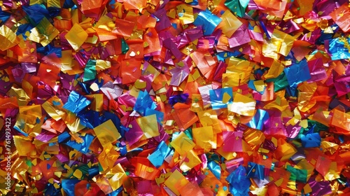 A large pile of colorful paper confetti  perfect for festive occasions