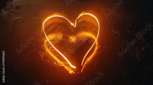 A heart shaped light glowing in the darkness  suitable for romantic themes