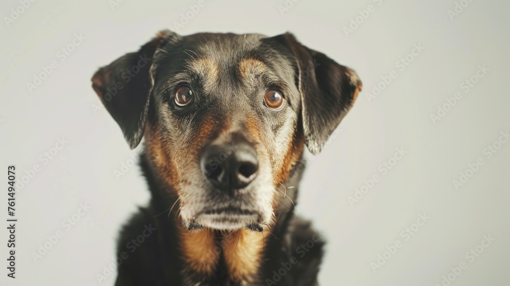 A close up of a dog making eye contact with the camera. Suitable for various pet-related projects