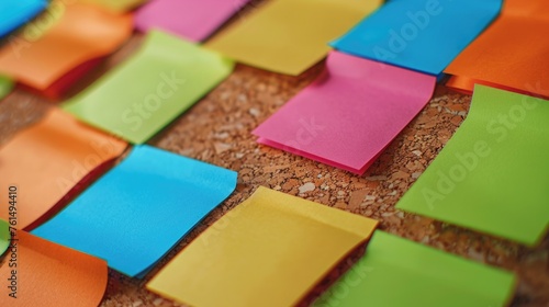 Colorful post it notes covering cork board, useful for organization and reminders
