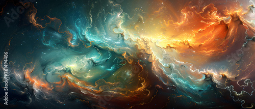 Mesmerizing digital artwork displaying a flow of cosmic energy with vibrant colors creating a powerful abstract scene