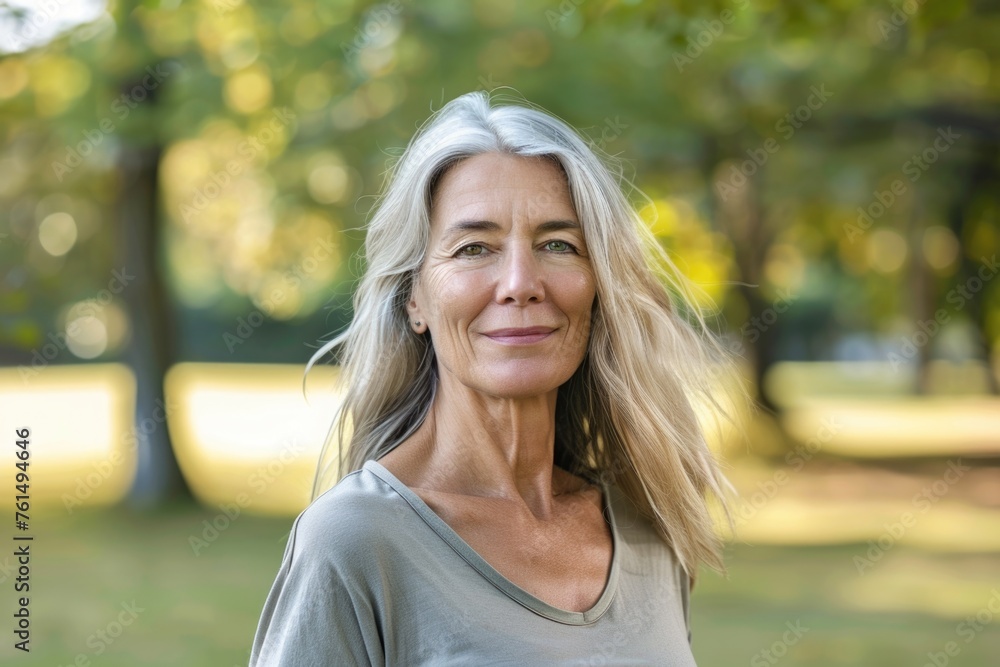 A woman standing in a park, suitable for various concepts and designs A woman standing in a park, suitable for various concepts and designs