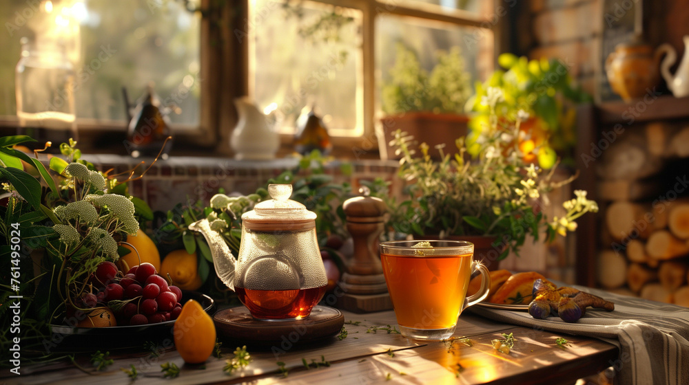 still life with tea and fruits still life with tea and fruits