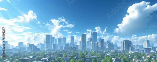 panorama buildings skyscrapers in city in animation style