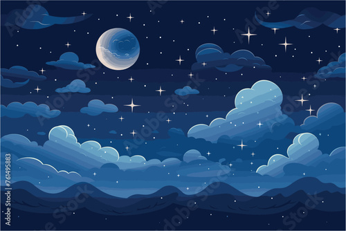 Night starry sky with full moon and cloud, night sky with moon and stars